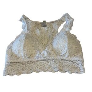 Yahada White Lace Bralette Crop Top S/M Wireless Comfort USA